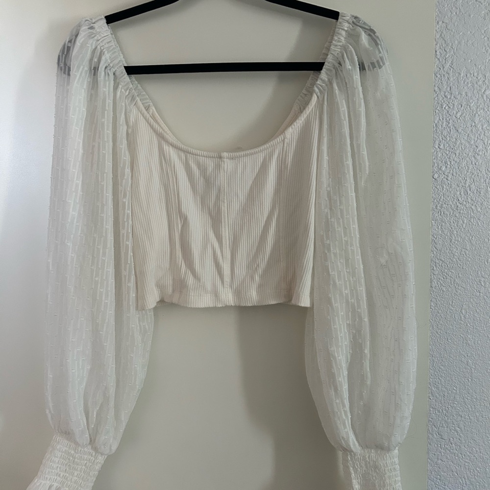 Urban Outfitters Cream Sheer Sleeve Blouse